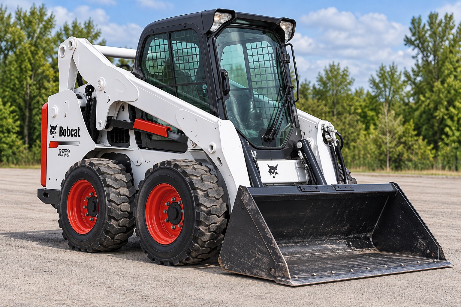 Cleaned-up recreation of the white Bobcat S770 wheeled skid-steer loader