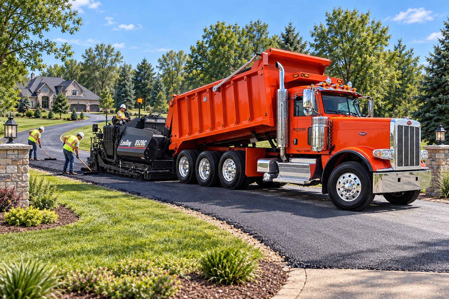 Illustrative recreated scene of Michigan Roads equipment working on a country driveway