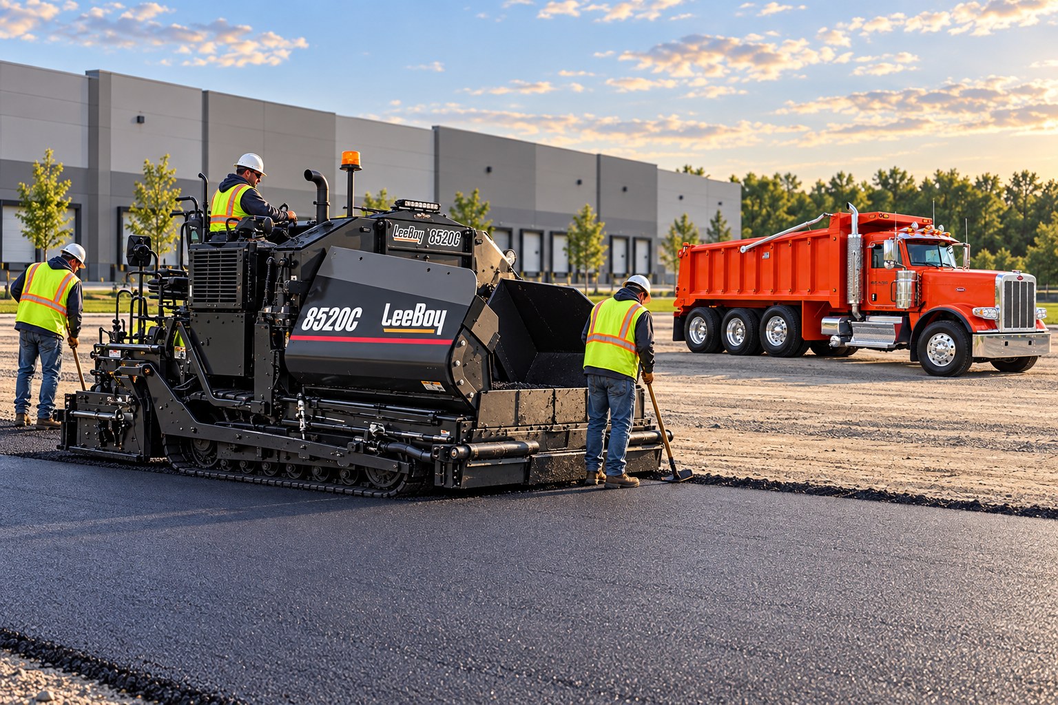 Illustrative recreated scene of Michigan Roads equipment working on a industrial property